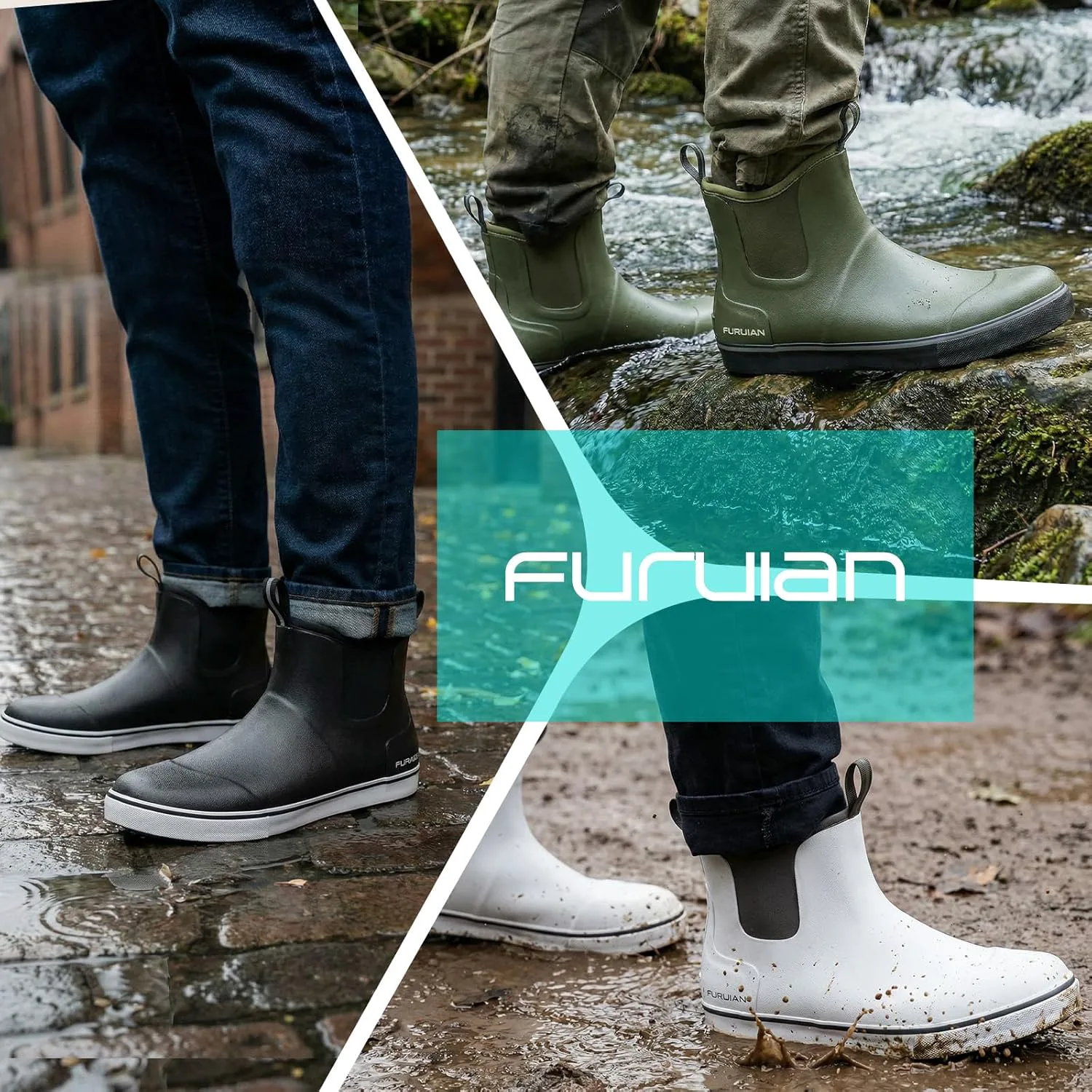 Мужские ботинки Furuian Deck, рыболовные ботинки, водонепроницаемые дождевые ботинки, ботильоны на щиколотку, слипоны из неопрена и резины, челси для мужчин, ботинки для садоводства, рыбалки, походов, плавания и парусного спорта, коричневый — фото 3