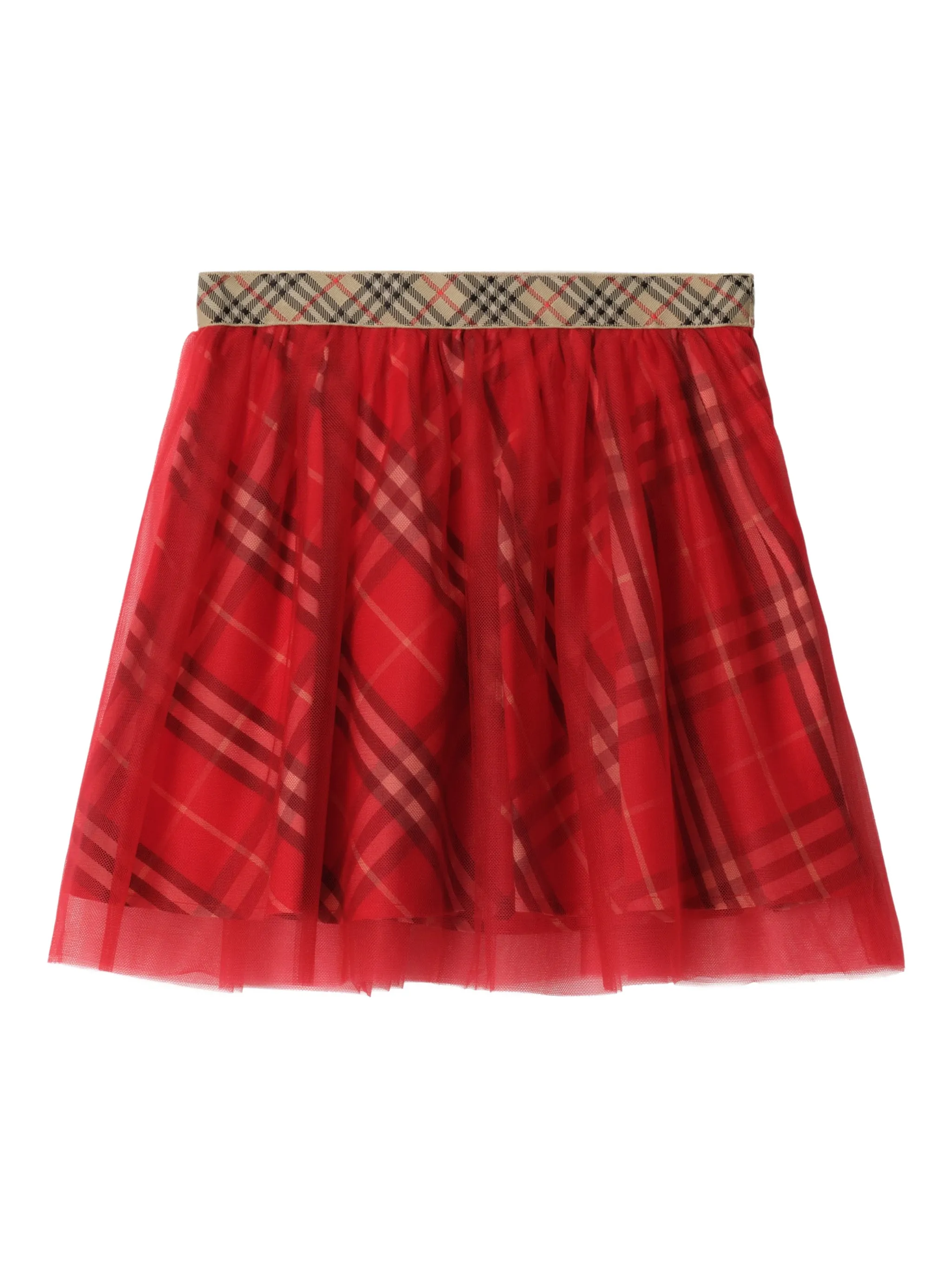 Клетчатая юбка мини из тюля Burberry Kids, красный — фото 2