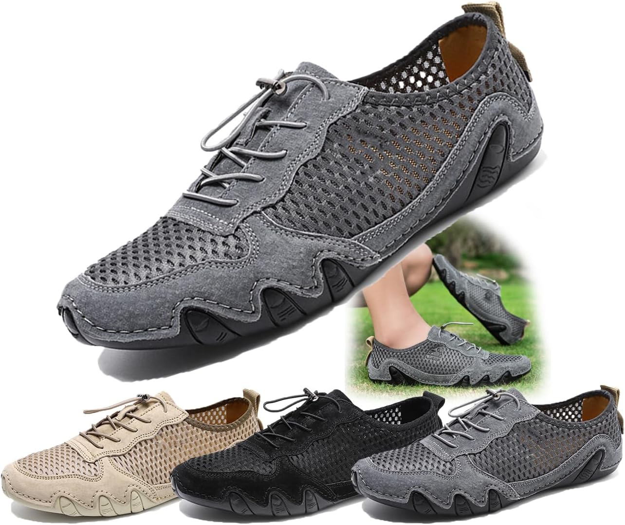 

Мужские легкие повседневные кроссовки, противоскользящие, дышащие, из сетчатого материала, слипоны для походов, прогулок, вождения и повседневной носки Generic, серый