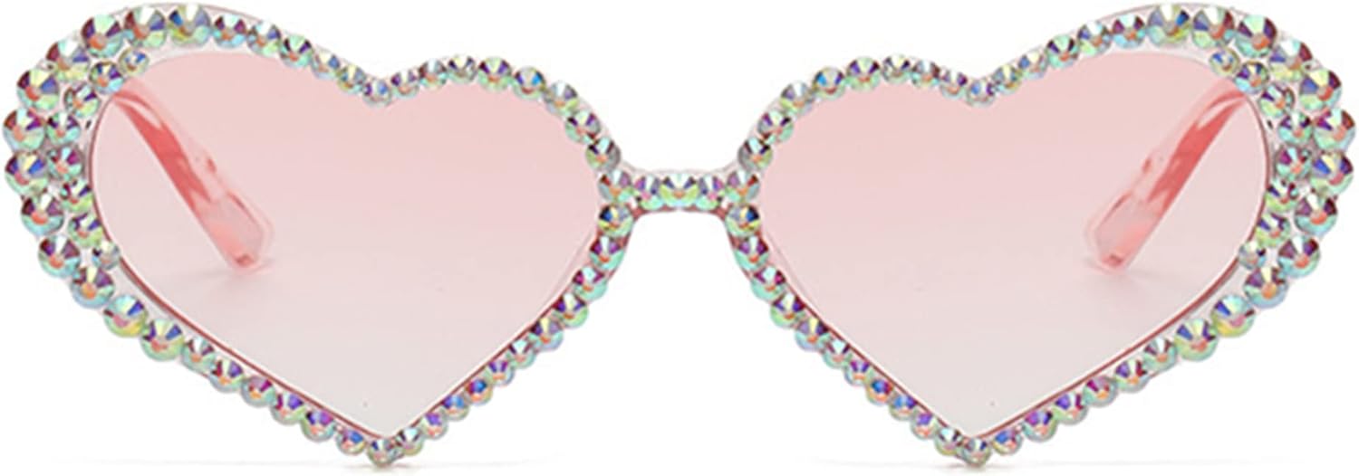 

bullabulling Модные женские солнцезащитные очки с сердечками и стразами, ретро-очки с блестками в форме сердца, женские солнцезащитные очки для вечеринки с бриллиантами, Pink White