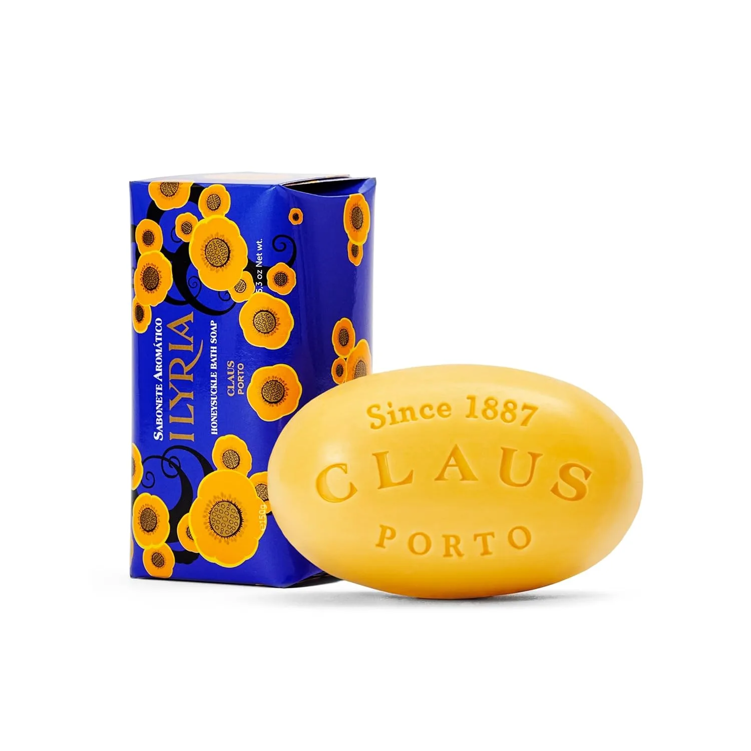 Claus Porto - Ilyria Honeysuckle Body Soap для мужчин и женщин | Цветочный, очищающий, питательный | Ручная работа, ароматный, нежный, свежий (150 г | 5,3 унции) 150.26 г (1 шт.), Orange