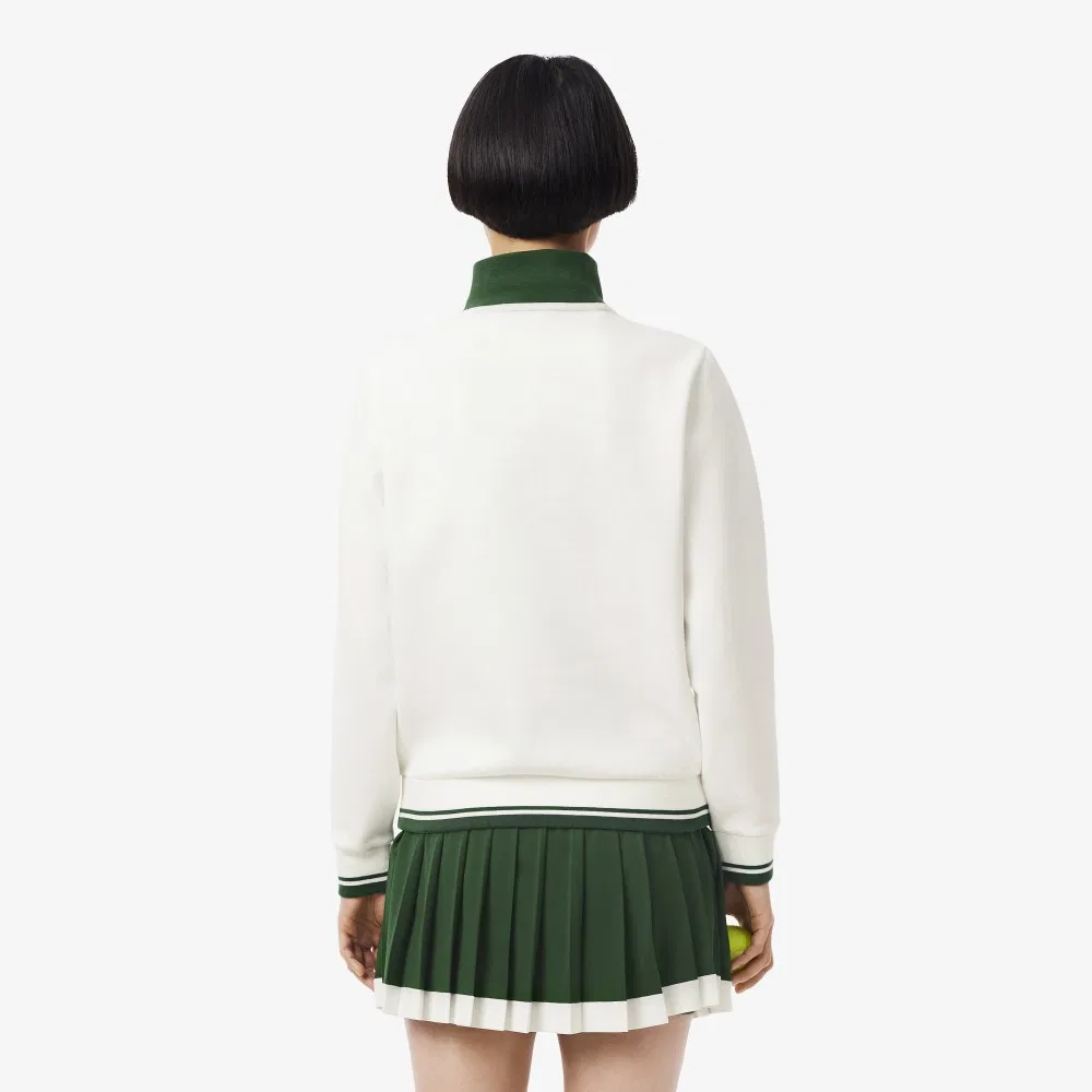 Свитшот женский Lacoste Heritage на молнии, белый/зеленый — фото 3