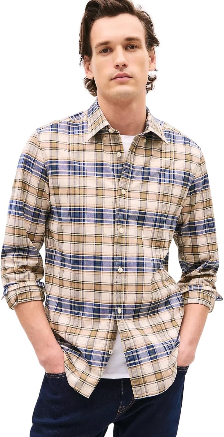 

Мужская фирменная рубашка TOMMY HILFIGER с длинным рукавом и застежкой на пуговицы, классического кроя, коллекция 2025 года, Plaid Classic Beige 4076.251.