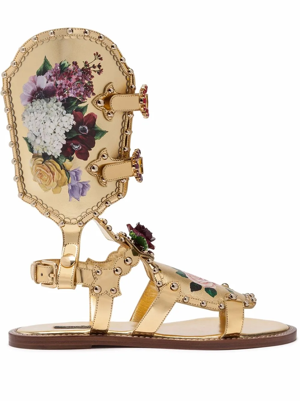 Сандалии-гладиаторы с цветочным принтом Dolce & Gabbana, золотистый