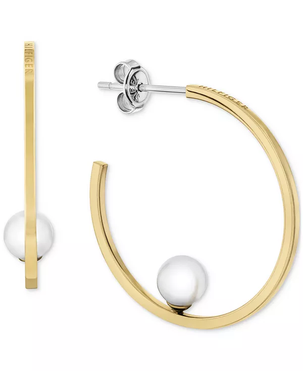 

Серьги-Кольца среднего размера с золотистым стеклянным жемчугом, 1,2 дюйма Tommy Hilfiger, gold