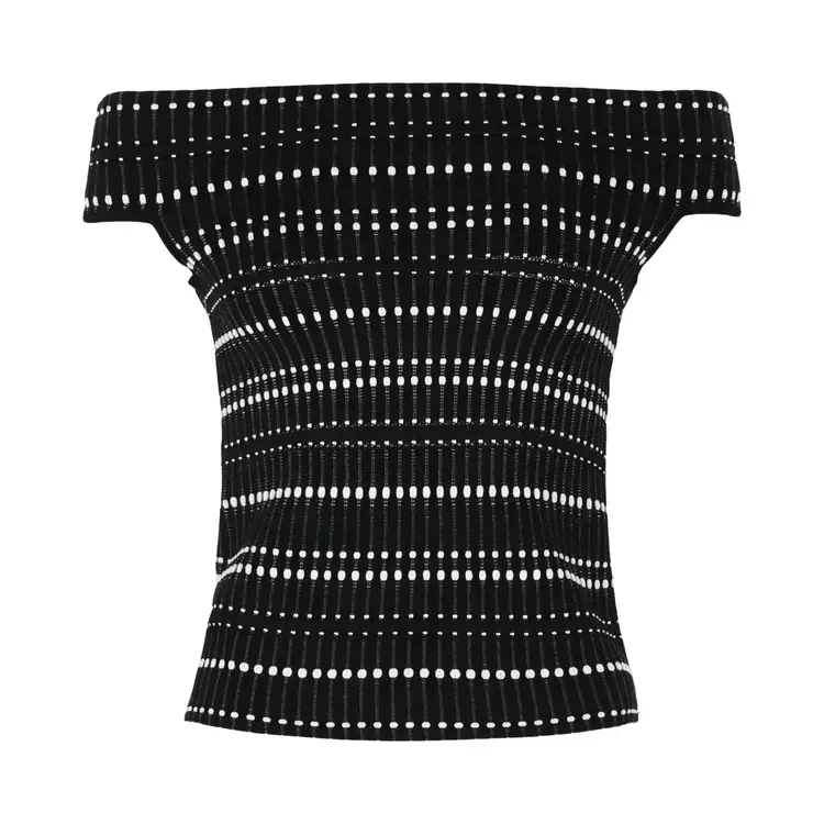 Укороченный топ Alexander McQueen с открытыми плечами и точечным узором, цвет «черный/белый»