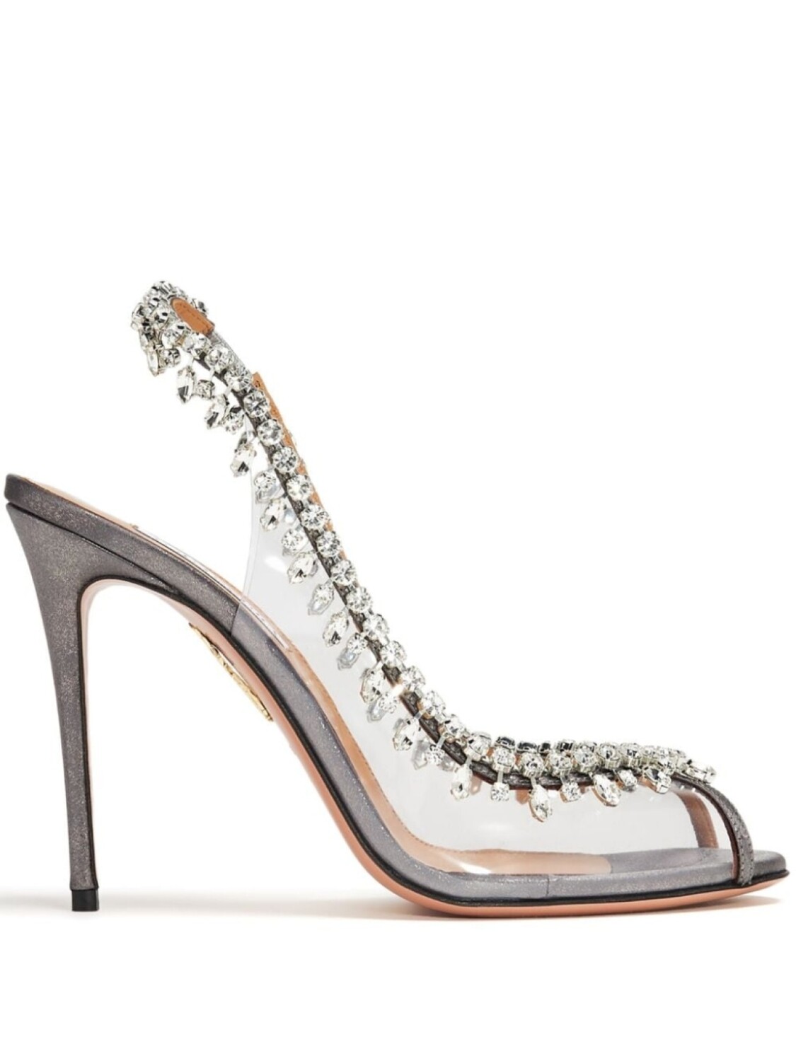

Aquazzura туфли-лодочки Temptation Crystal 105 мм с открытой пяткой, серебристый