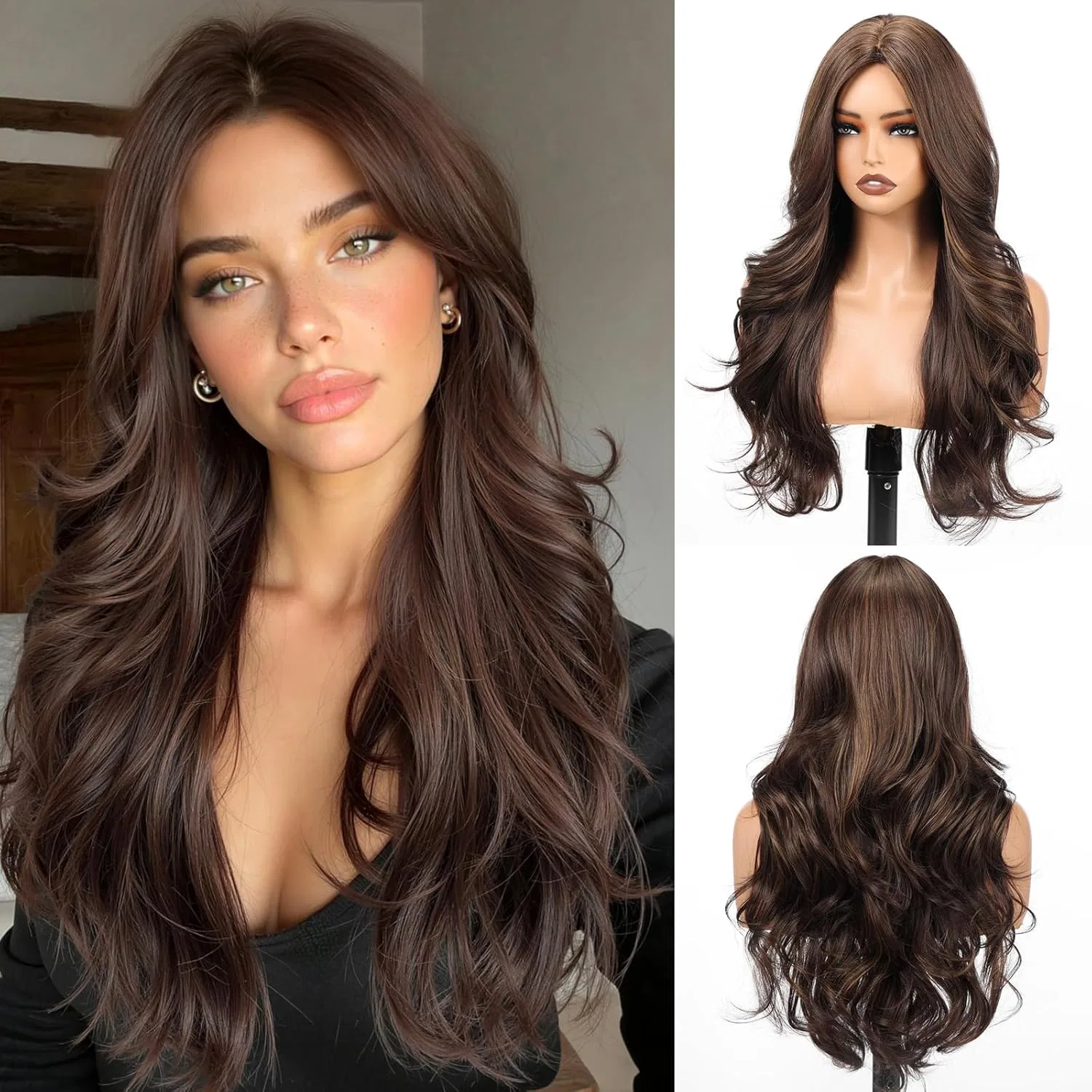 Женский длинный кудрявый парик «4x4 Realistic Scalp» от Allbell Allbell, Brown Mixed With Golden Blonde