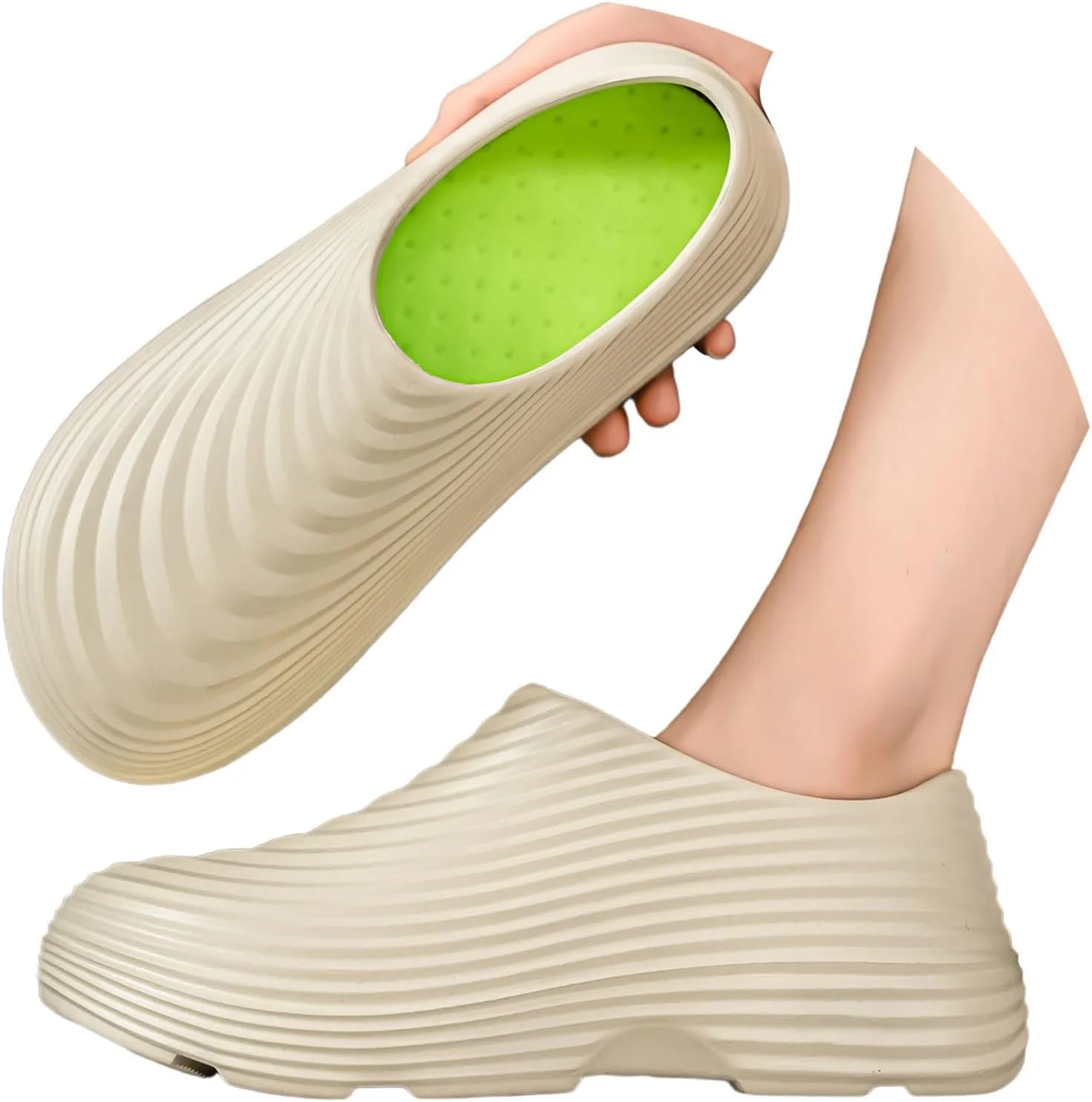 Мужская рабочая обувь Chef's Shoes водонепроницаемая и нежирная на подошве, без шнурков. Рабочие тапочки, повседневные мюли с нескользящей подошвой Bibokaoke, бежевый — фото 3