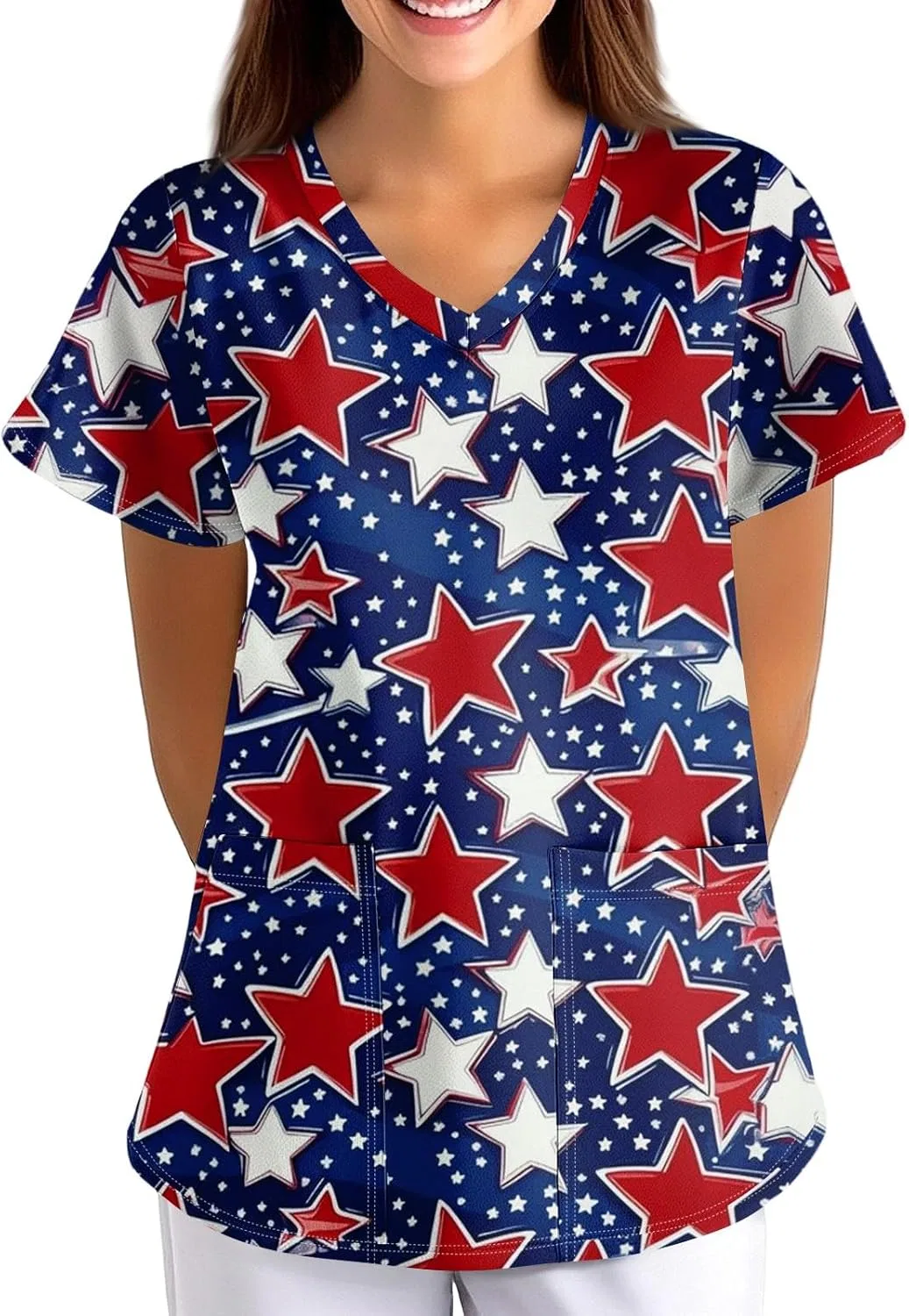 Женская футболка с американским флагом, бренд Generic, цвет 2-royal Blue — фото 4