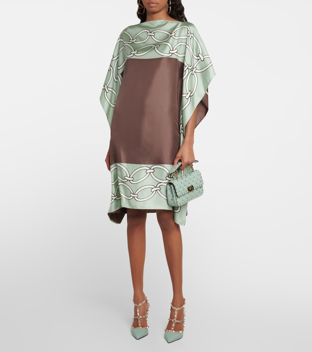 Шелковое платье-кафтан с принтом в виде цепочек Valentino, Multicolor. — фото 2