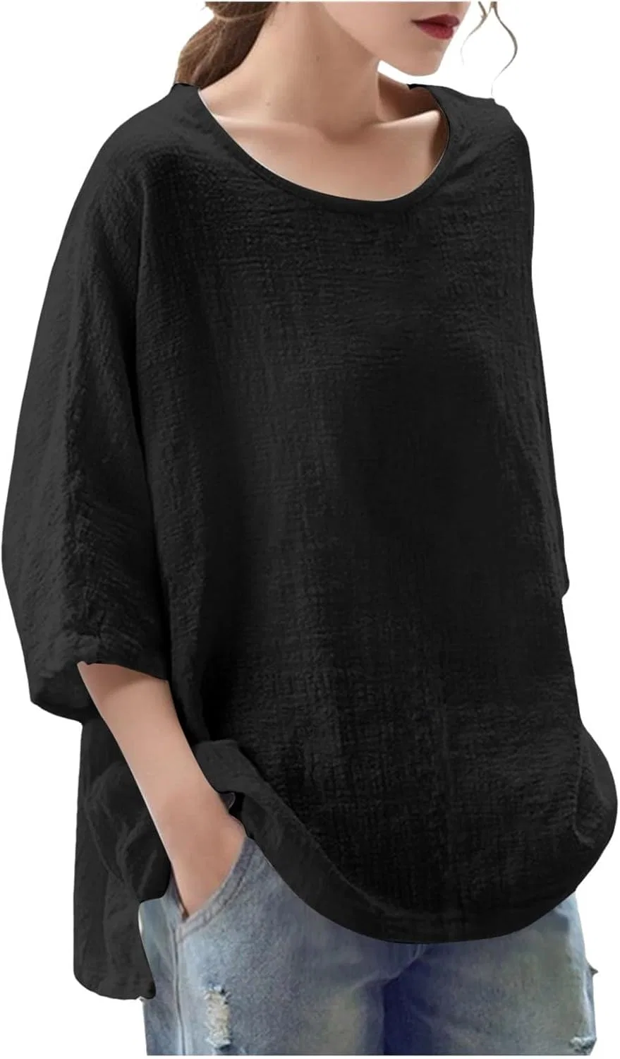 Футболка женская из хлопка и льна T-Shirt, черный