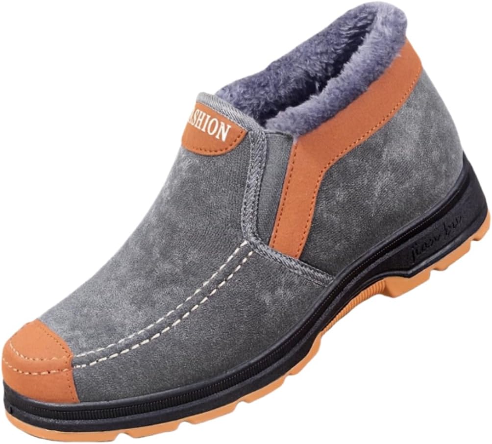 

Мужские уютные зимние ботинки Hhhchpm с плюшевой подкладкой до щиколотки - подошва с противоскользящим эффектом, без застежек, для походов и повседневной носки, серый