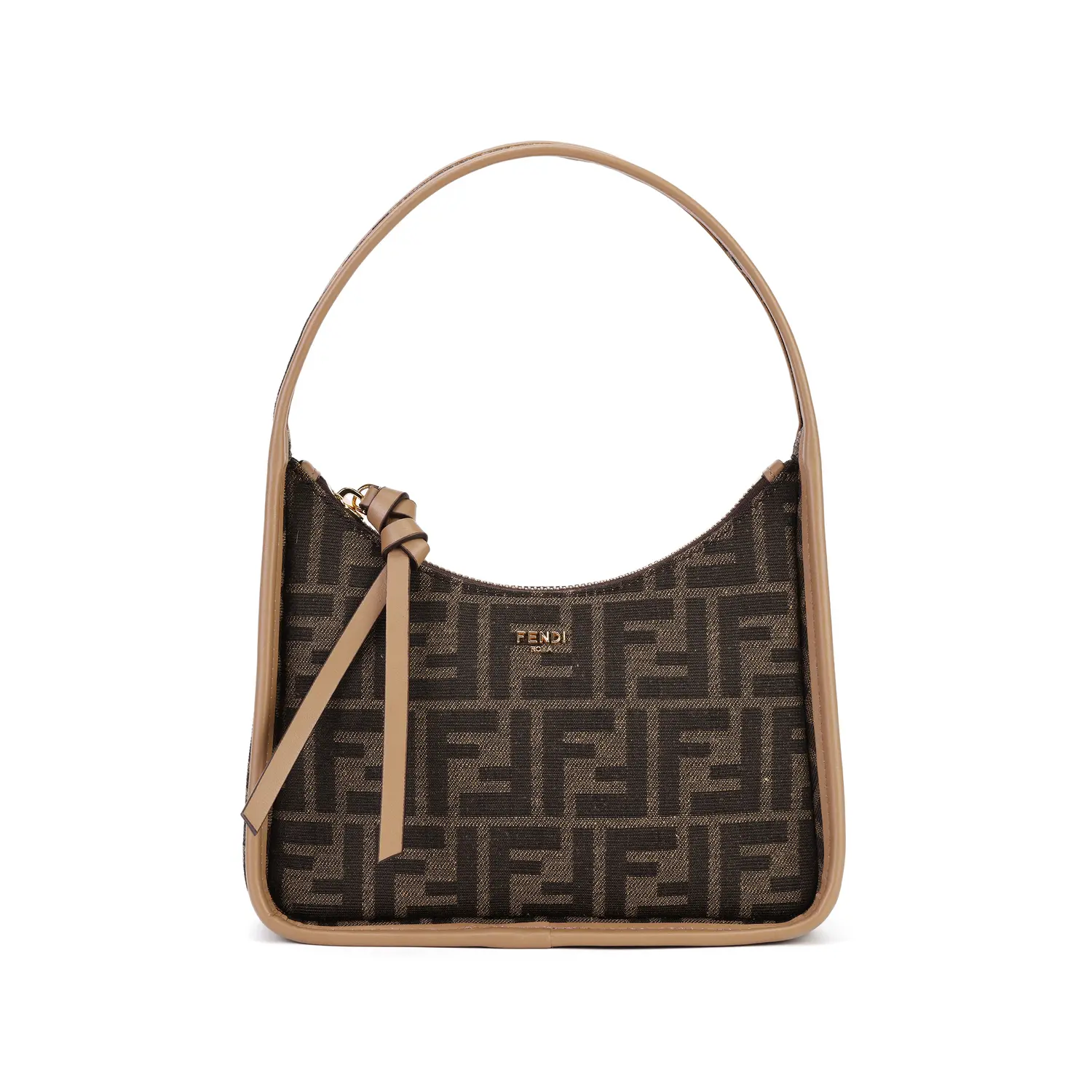 FENDI Полиэстер с хлопком полумесяц сумка через плечо мини женская коричневая — фото 2