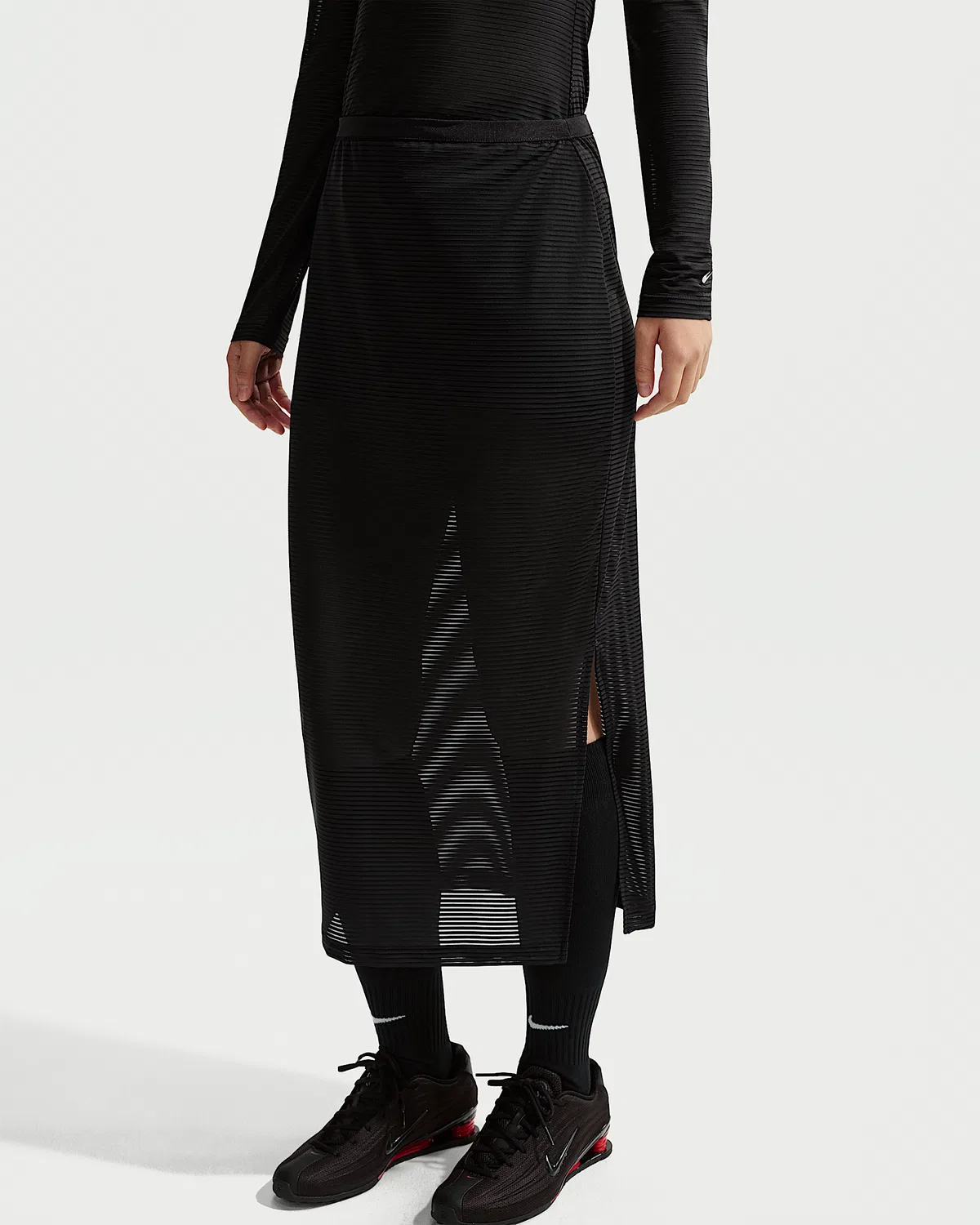 Женская полупрозрачная миди-юбка Nike Sportswear Slim Sheer, Black/Sail — фото 2