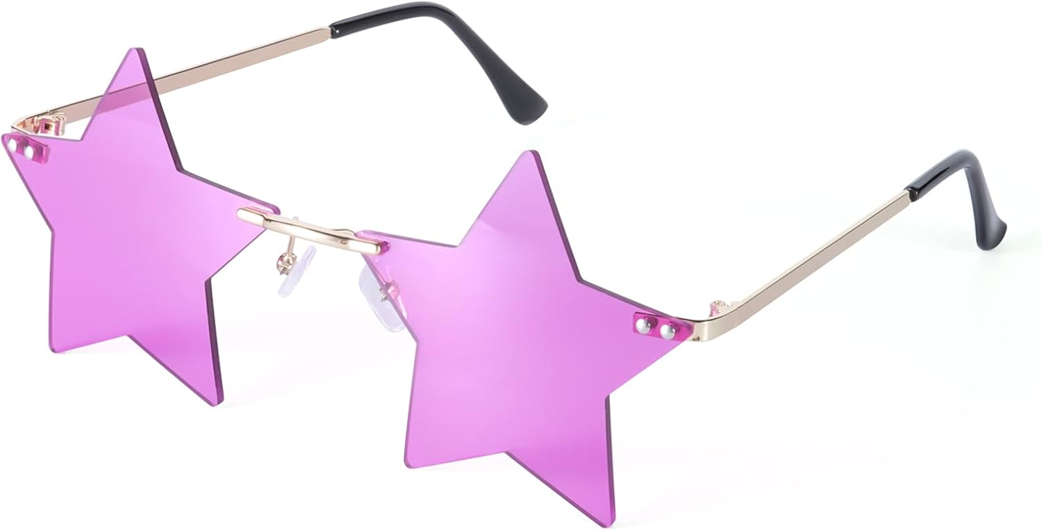 

Солнцезащитные очки без оправы со звездами, разноцветные солнцезащитные очки для женщин, очки с пентаграммой, сувенир для вечеринки на Хэллоуин, очки со звездами Dazzleimart, Purple