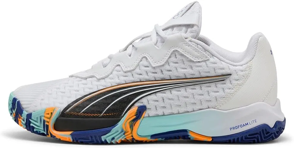 Теннисные кроссовки PUMA Nova Elite унисекс, Puma White Puma Black Vibrant Blue Heat Fire — фото 4