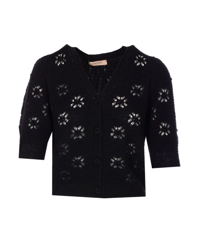 

Черный вязаный свитер с V-образным вырезом Twinset, черный