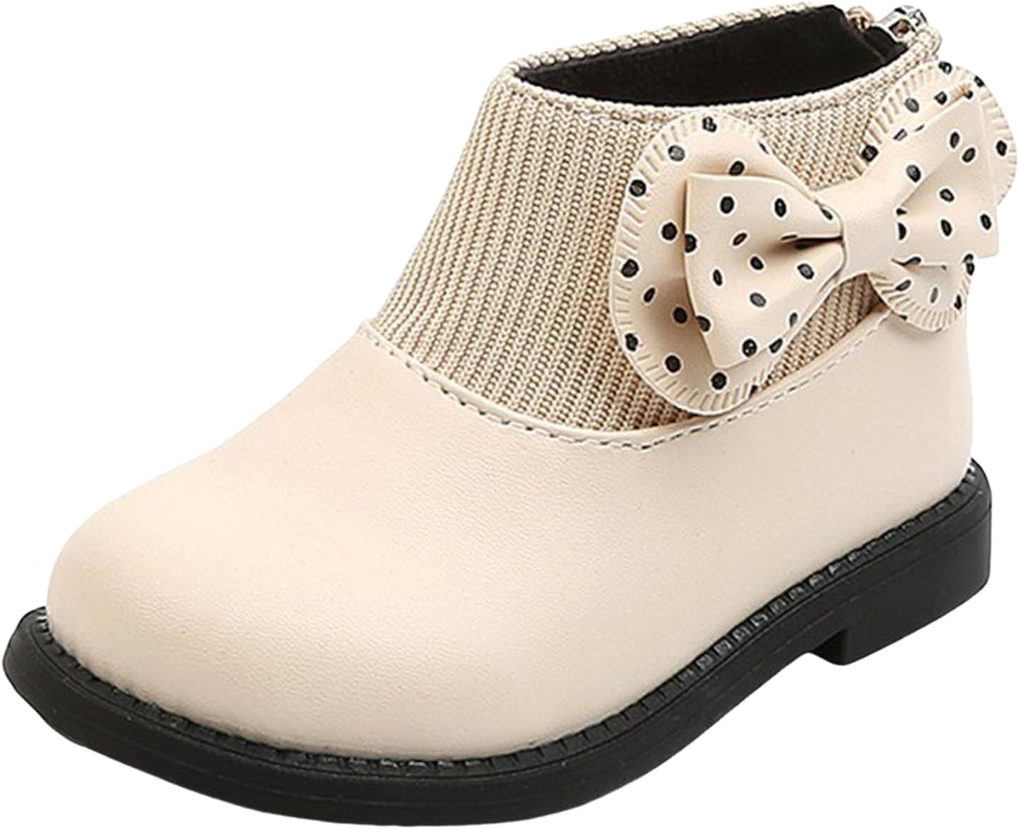 

Детские модные ботильоны для девочек с бантом, кожаные с трикотажной манжетой, круглым носком, массивным каблуком низкой высоты, короткие туфли для детей, нескользящие, водонепроницаемые, удобные для малышей и старших детей Zspzx, белый