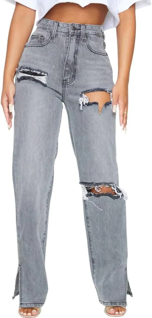 

Женские джинсы Casual с потертостями, высокая талия, прямой крой RSBFK