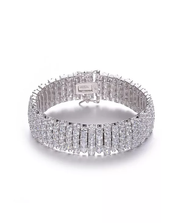 

Широкий элегантный браслет из стерлингового серебра с цветными кубическими цирконами Genevive, silver