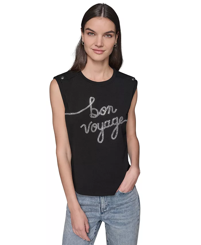 

Женская блуза без рукавов с декоративными пуговицами на плечах Tee KARL LAGERFELD PARIS, черный