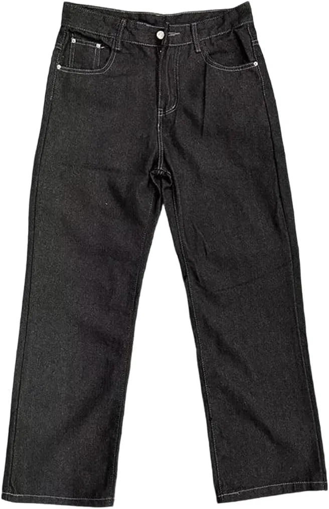 Джинсы прямые свободные Men's Korean Retro, Black