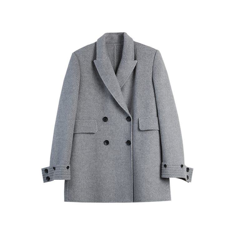 

ELLE Пальто женское светло-серое с воротником пиджачного типа, умеренно прямое