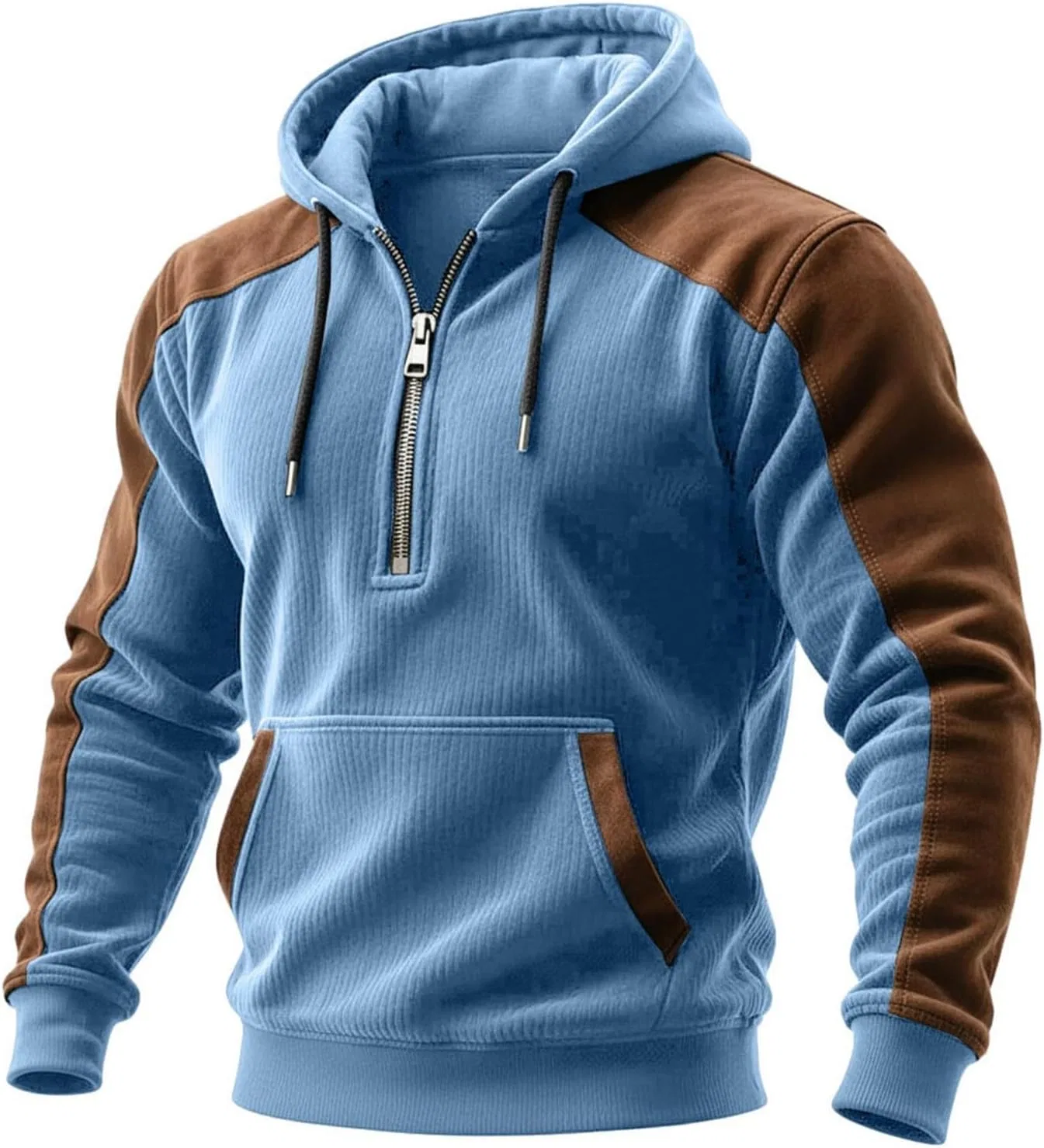 Мужская худи с воротником-стойкой и контрастным шнурком, Light Blue