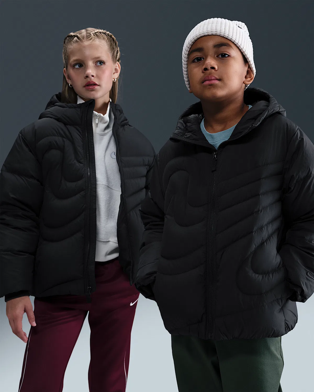 Детская пуховая куртка Nike Sportswear Swoosh Therma-FIT Loose Down Big Kids, Black/Black
