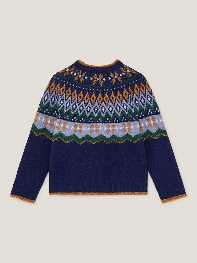 Детский джемпер Fair Isle из шерстяной смеси Monsoon, Navy — фото 2