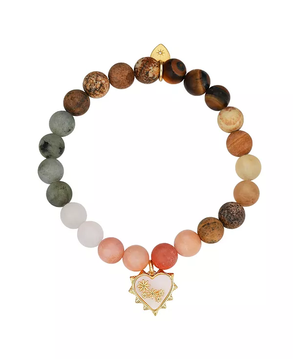 

Браслет из разноцветных бусин с перламутровыми сердцами и звездами Unwritten, gold