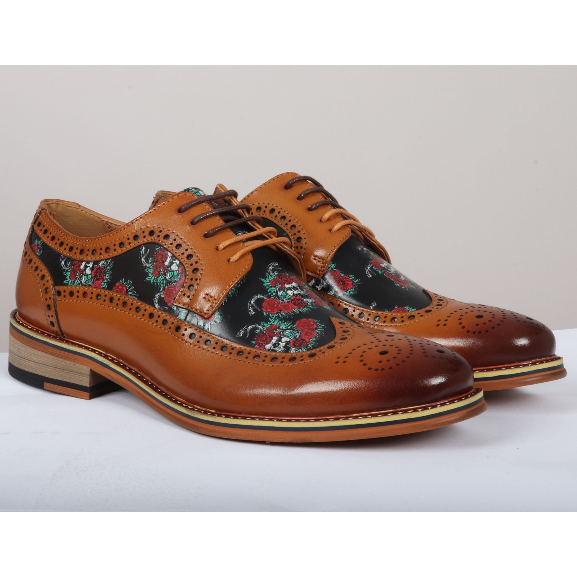 Туфли-оксфорды Ross Floral Skull Print Leather Brogue на шнуровке для торжественного вечера Justin Reess, коричневый — фото 2