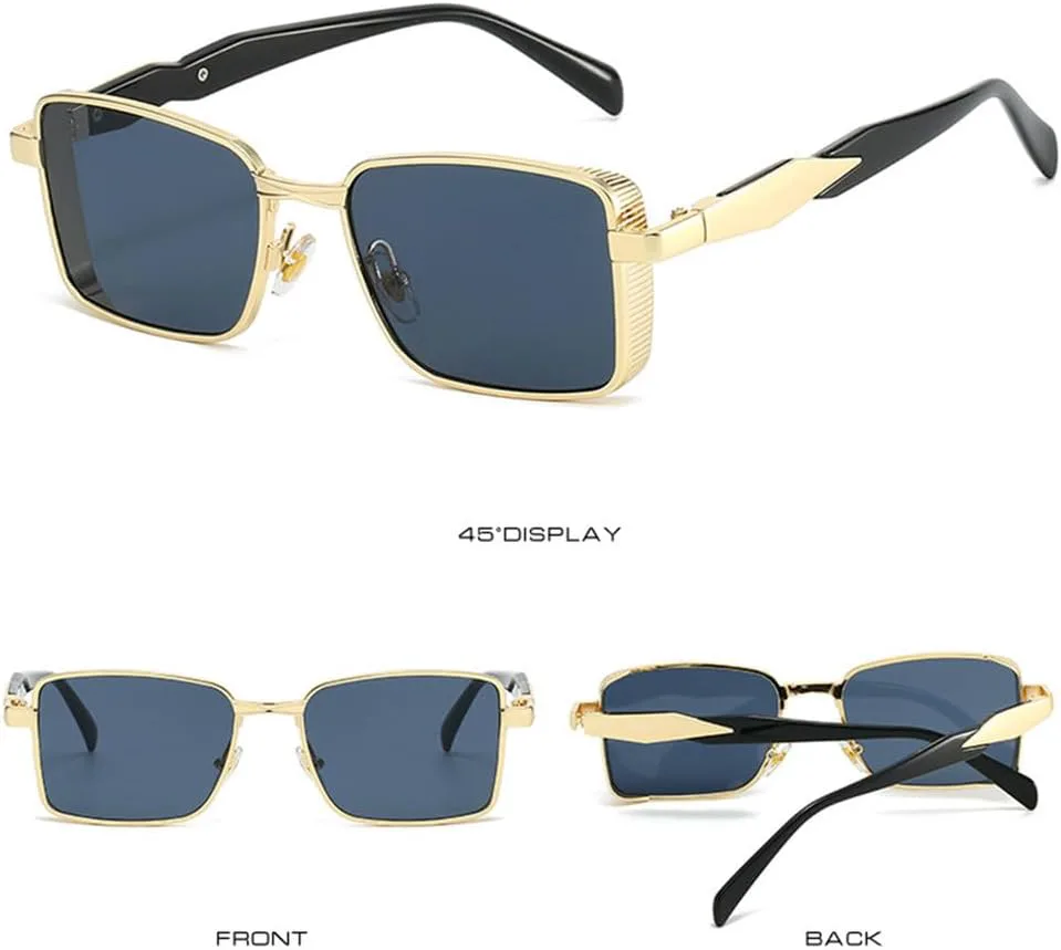 

Солнцезащитные очки UV400 с толстой металлической оправой в стиле панк для женщин и мужчин, для бега и занятий спортом на открытом воздухе UYPTK, Black-black