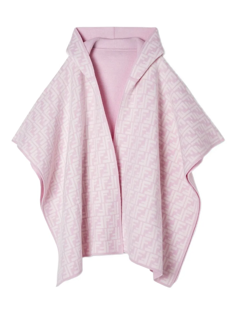 Шерстяной плащ с капюшоном и монограммой FF FENDI KIDS, розовый