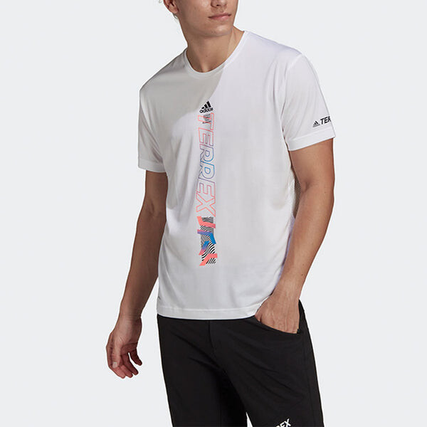 Футболка Men's adidas Contrasting Colors Alphabet Printing Round Neck Short Sleeve White Recycled Polyester T-Shirt, белый — фото 4