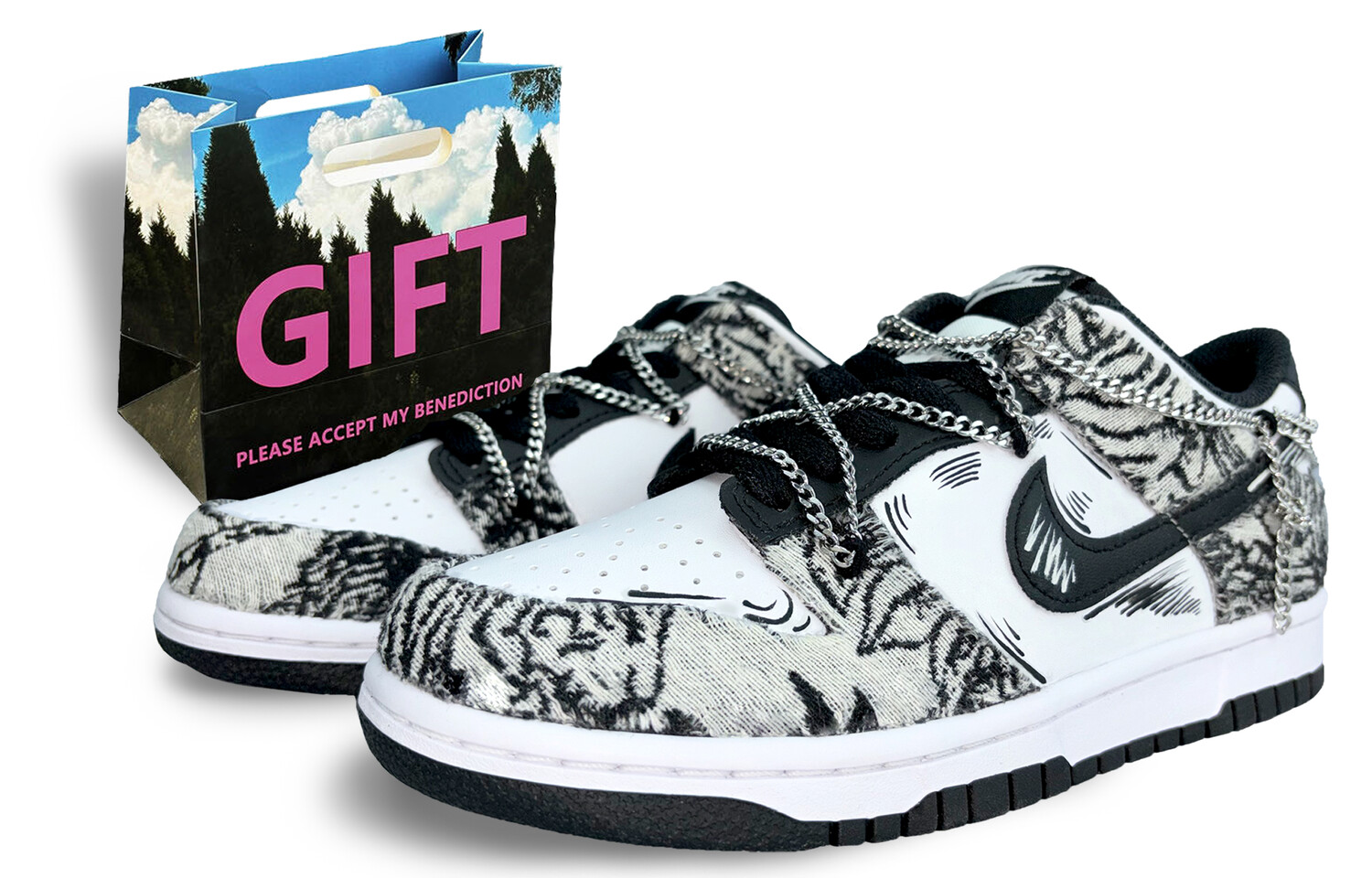

Кроссовки Nike Dunk Skateboard Shoes Women's Low-Top Black White, черный/белый