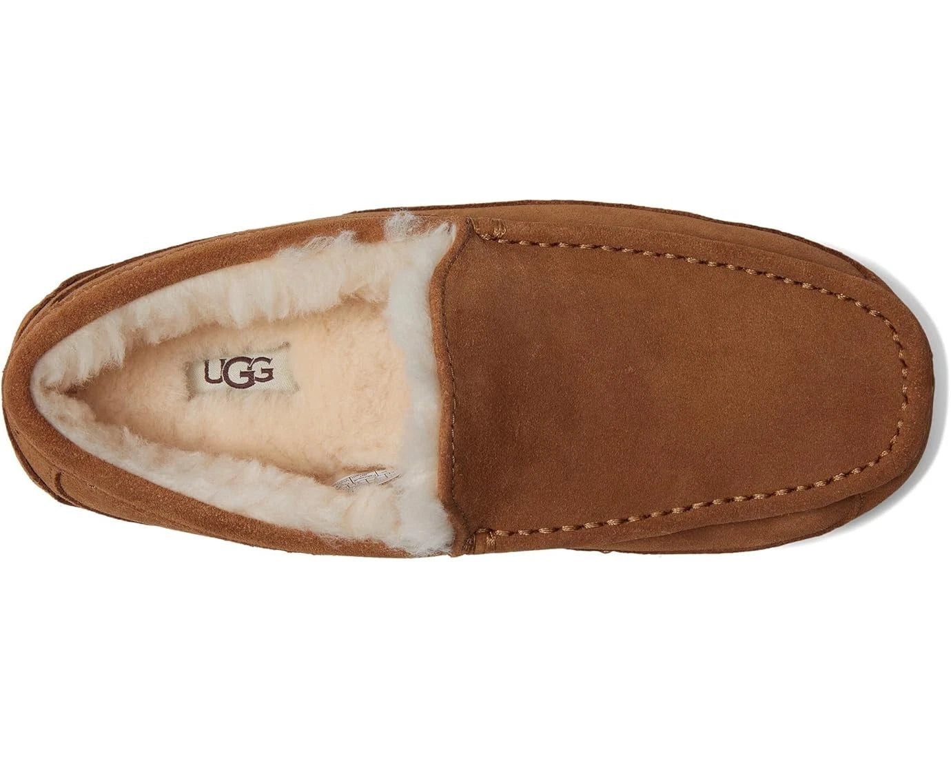 Мужские тапочки UGG Ascot 1101110W-CHE, цвет каштановый, замшевые, с шерстяной подкладкой и мокасиновым носком, модель GUG243 — фото 3