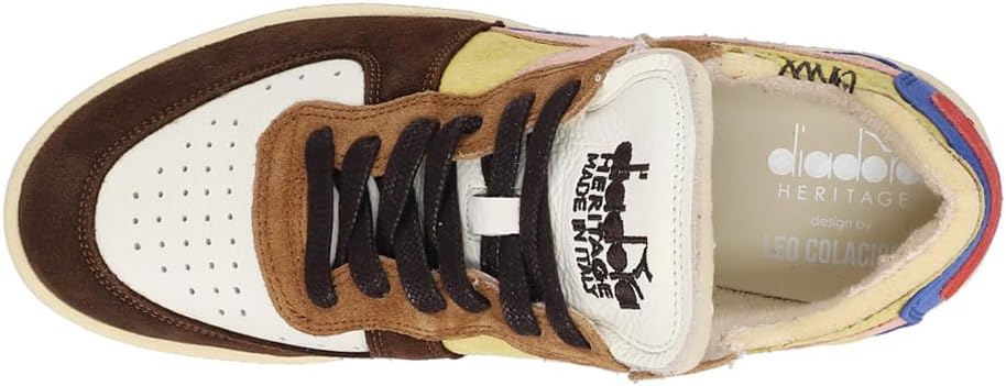 Мужские кроссовки Diadora Mi Basket Row Cut Choco Breakfast с перфорацией и шнуровкой, повседневные - синие, коричневые, розовые, желтые — фото 4