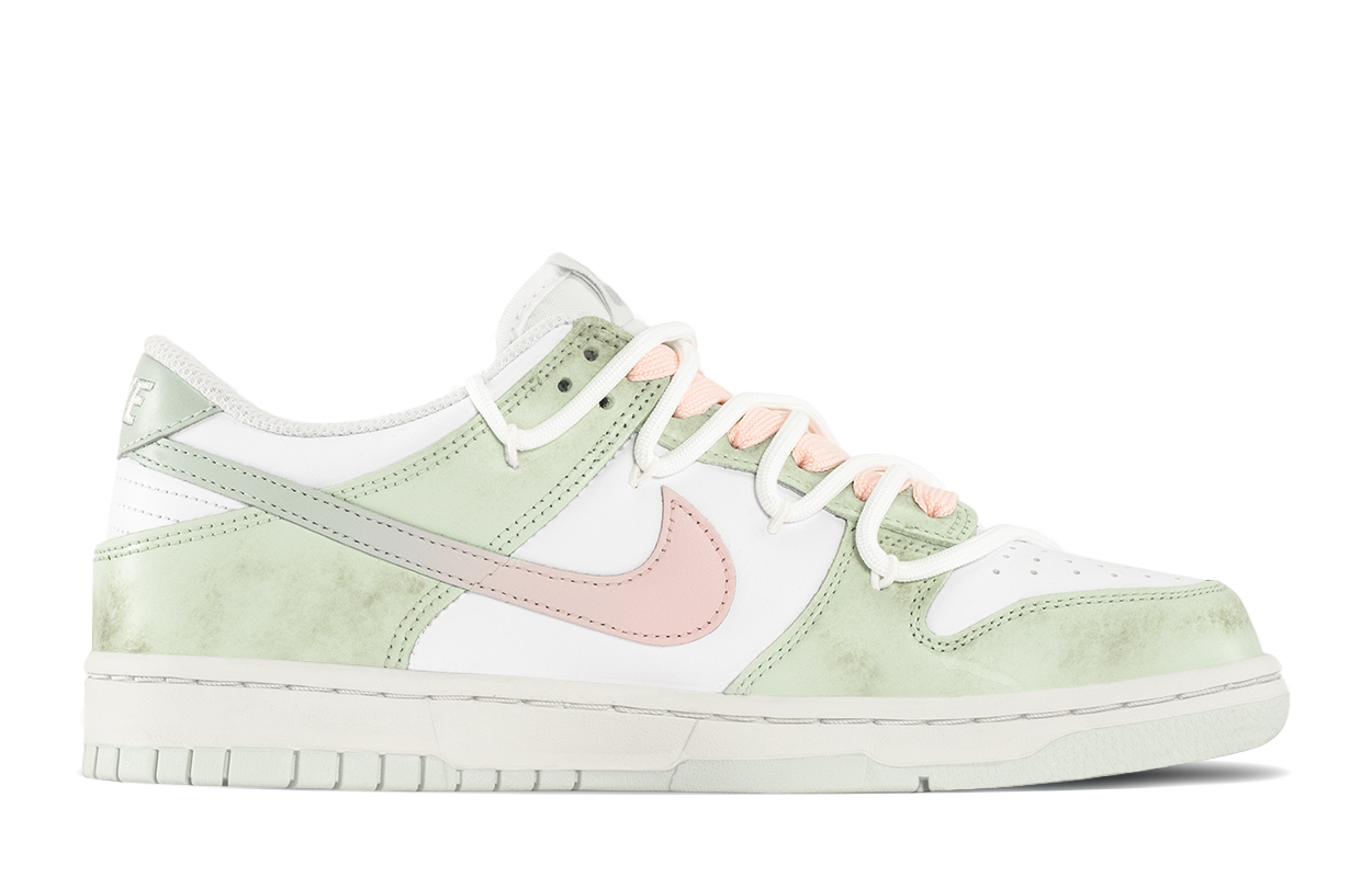 Детские кроссовки для скейтбординга Dunk Cyan Cherry Blossom с нескользящей подошвой и износостойкими элементами. Подростки. Nike, зеленый/розовый — фото 2