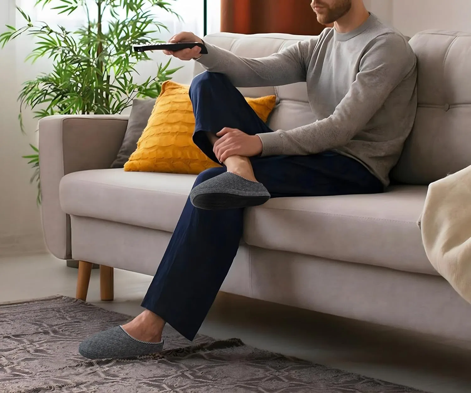 Мужские мягкие тапочки COFACE Cuddly Mules, удобные тапочки из пены с эффектом памяти, мягкие домашние тапочки для мужчин, для дома и улицы, Gray — фото 2