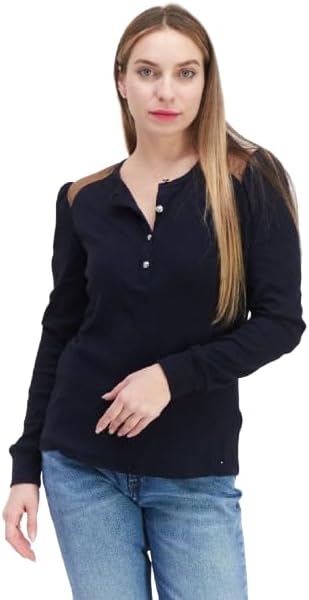 

Женская футболка-хенли Tommy Hilfiger с отделкой из искусственной замши, Sky Captain