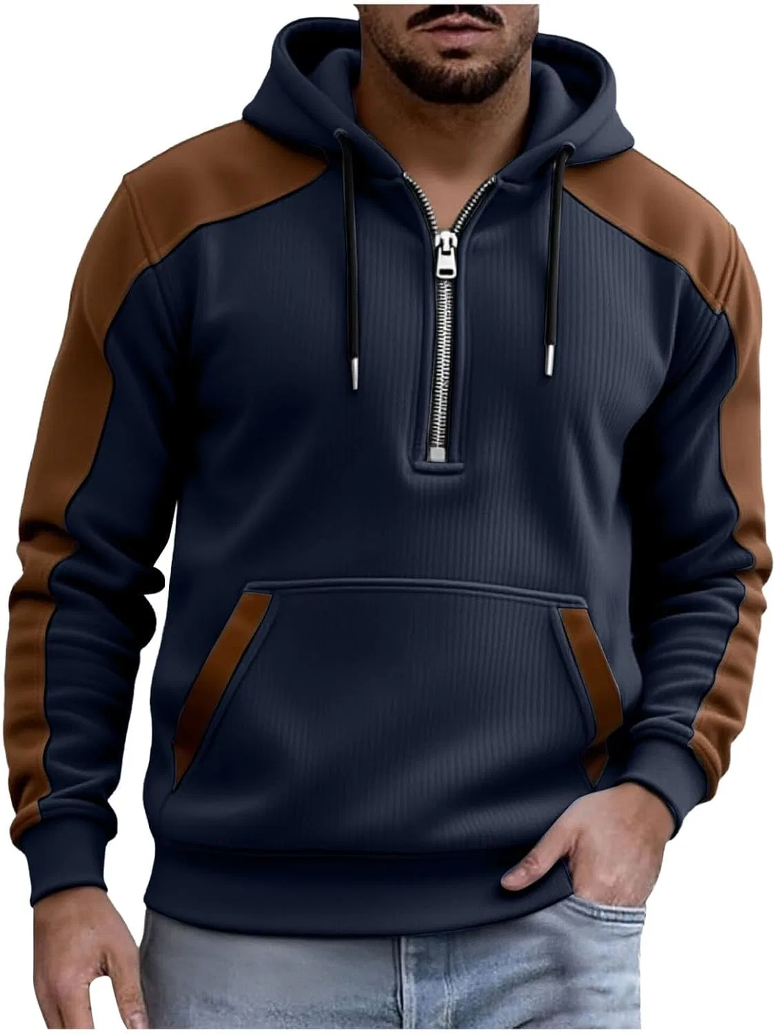 Худи с молнией, контрастные шнурки, бренд Generic, Navy — фото 3
