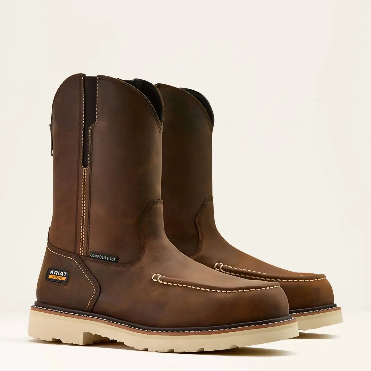 ARIAT Мужские рабочие ботинки Rebar Lift Pull On Moc Toe Composite Toe, широкая модель, цвет коричневый с эффектом потертости