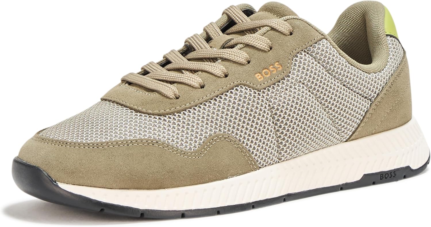 

Кроссовки низкие мужские BOSS из комбинированной кожи, Garden Moss, Moon Light Grey