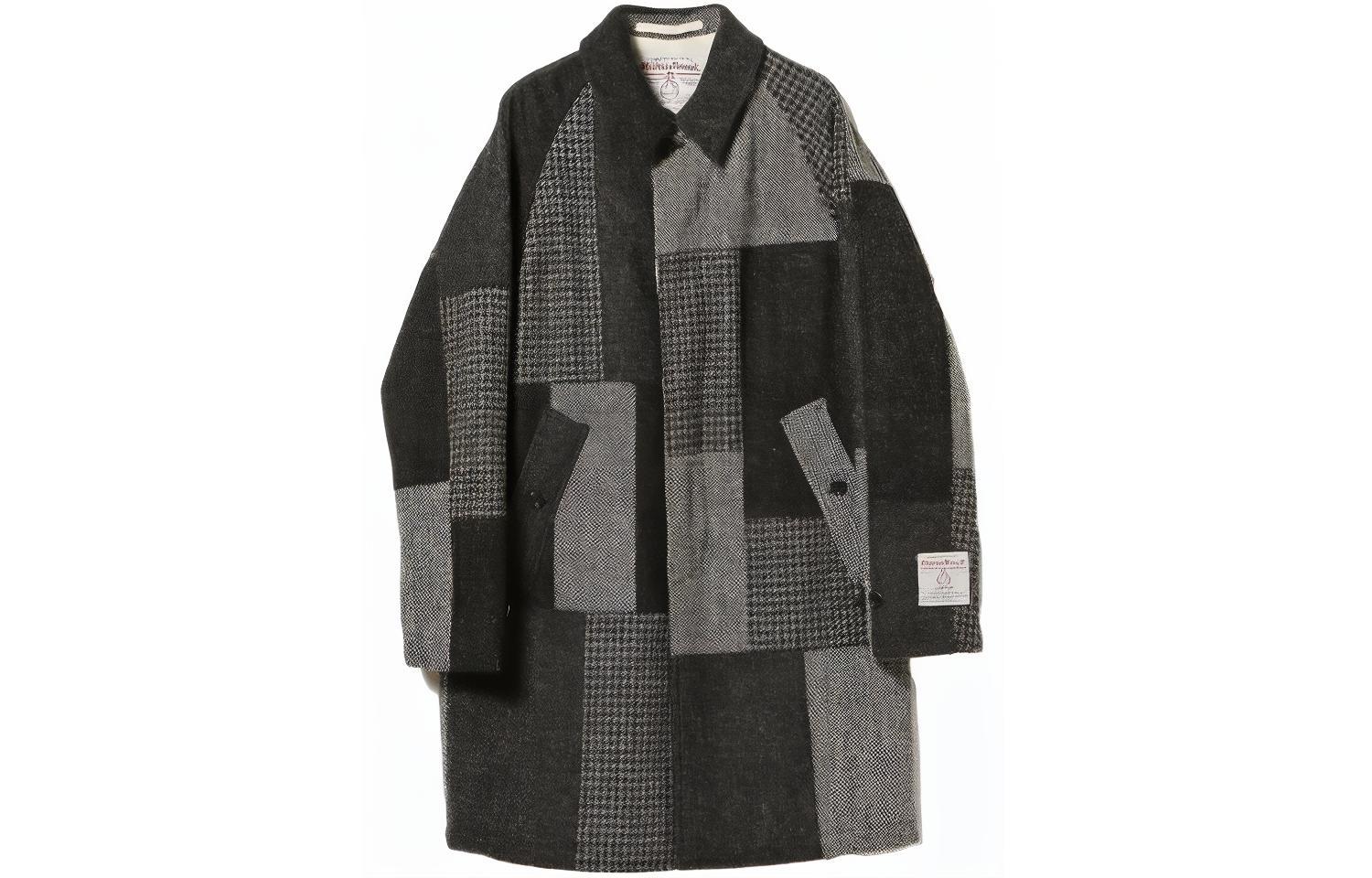

Beams Однобортное пальто с пэчворком, Gray Black