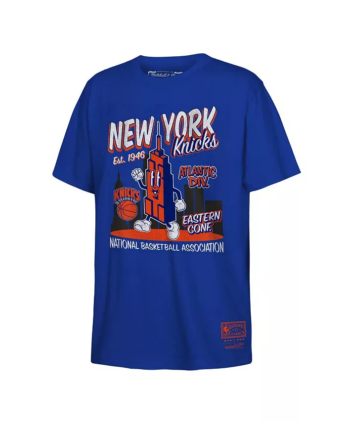 

Футболка ретро с логотипом New York Knicks и надписью Mascot Script для мальчиков и девочек, синяя Mitchell & Ness
