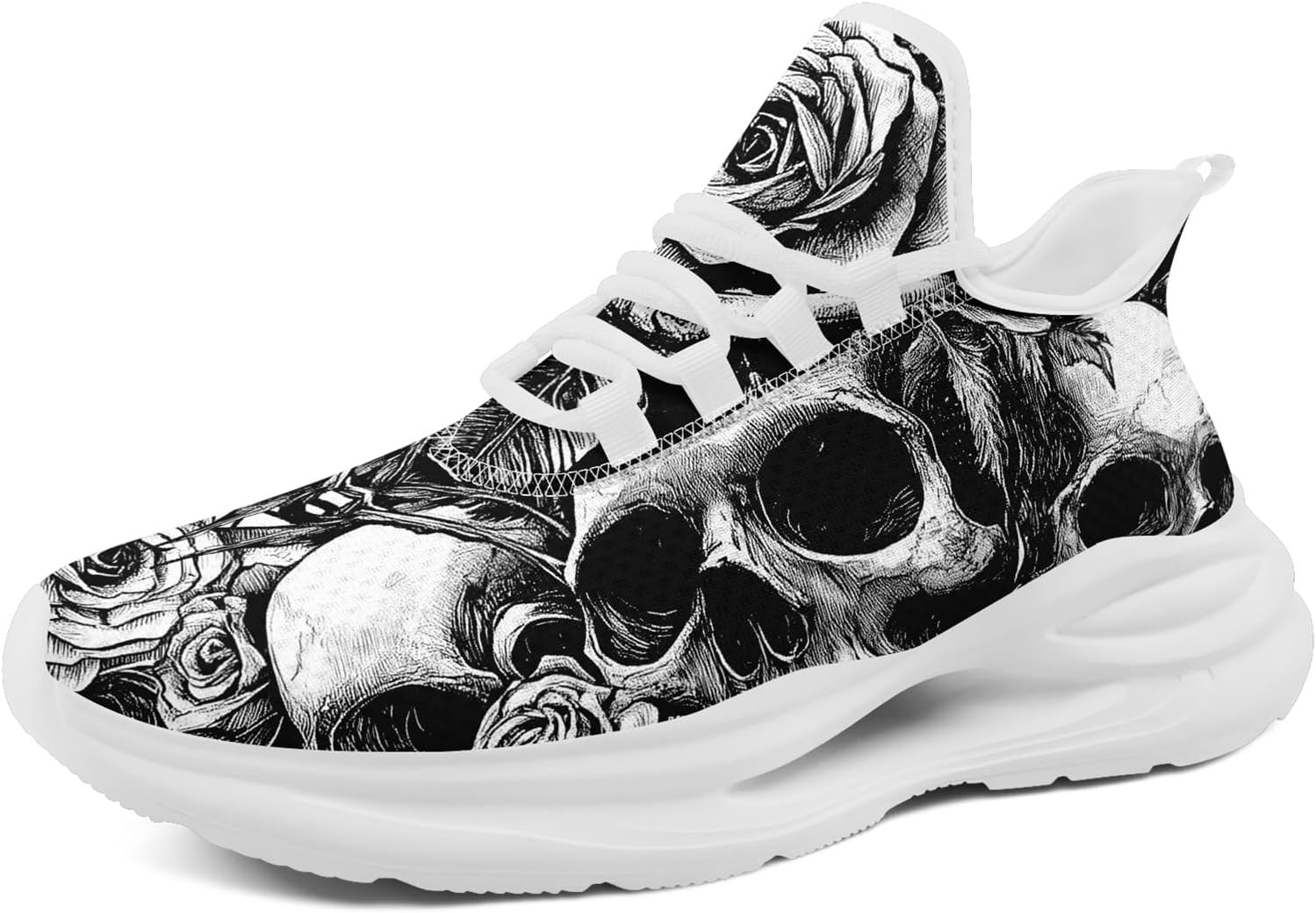 

Мужские беговые кроссовки AWSOLE в готическом стиле, с черепами, легкие, дышащие, модные кроссовки, повседневные спортивные для тренажерного зала и прогулок, белый/черный/серый