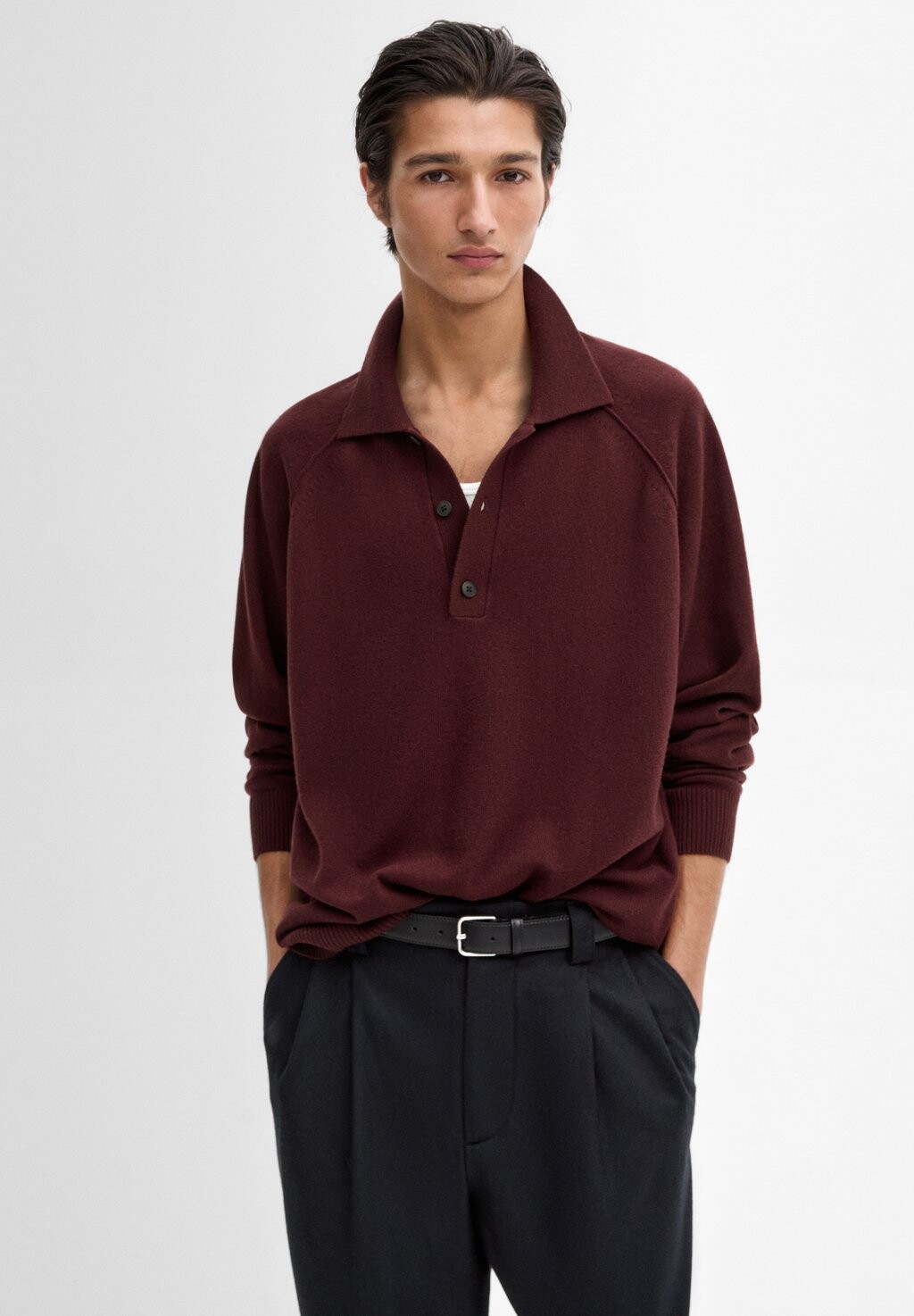 

Топ с длинными рукавами WITH COLLAR Massimo Dutti, бордовый