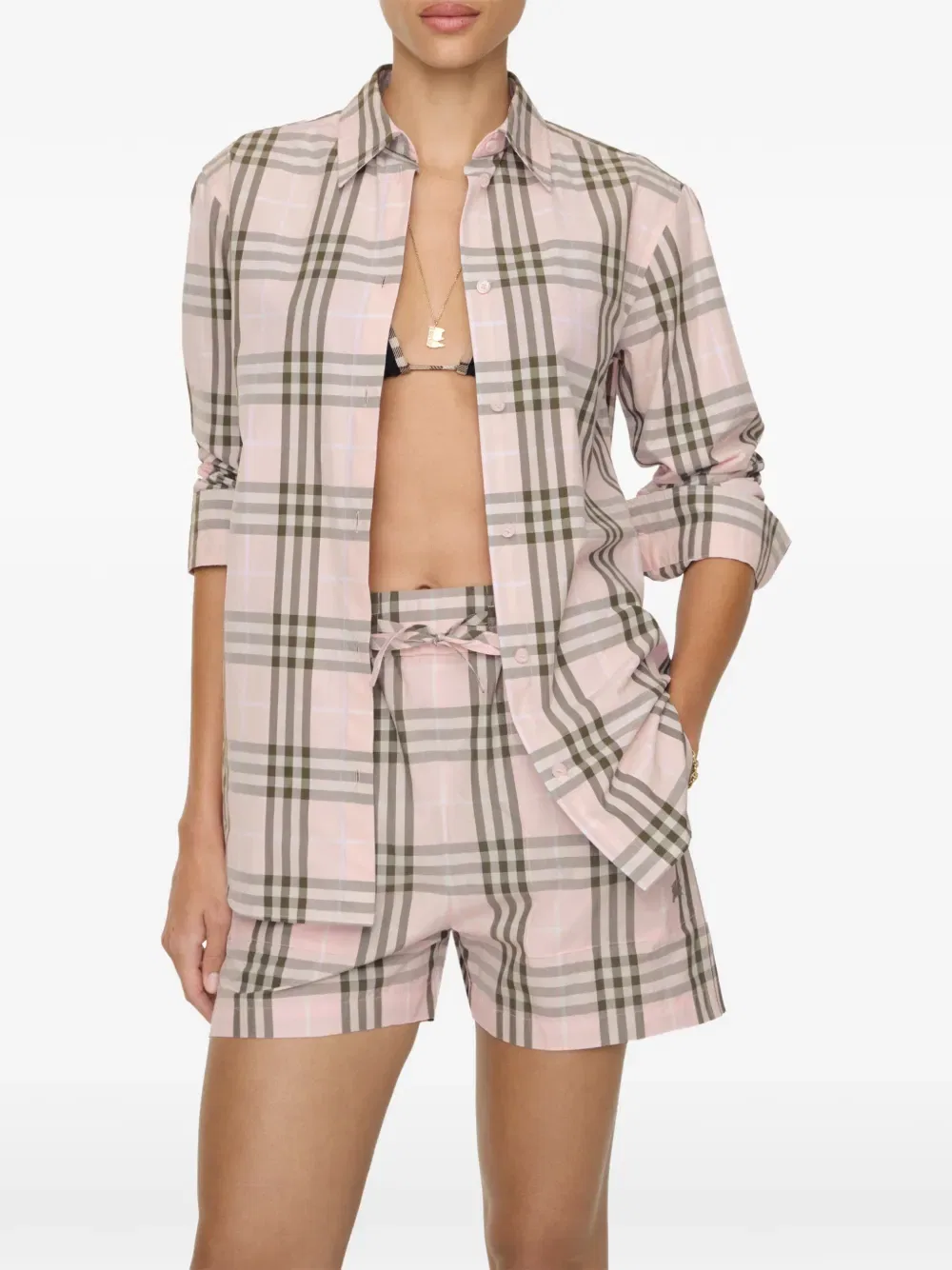 Рубашка Burberry, женская, розовый, клетчатая — фото 2